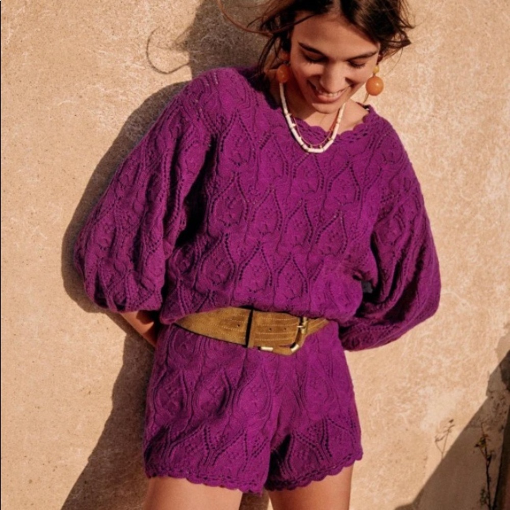 SEZANE PURPLE SAILOR JUMPER KNIT SWEATER TOP SIZE M ORGANIC COTTON